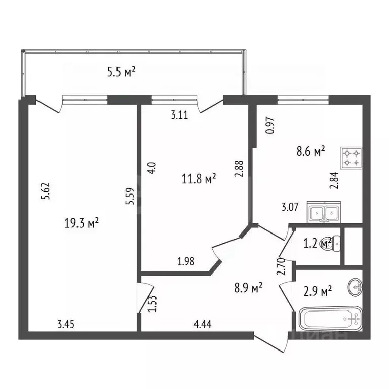 2-к кв. Санкт-Петербург ул. Русановская, 19к1 (52.7 м) - Фото 2