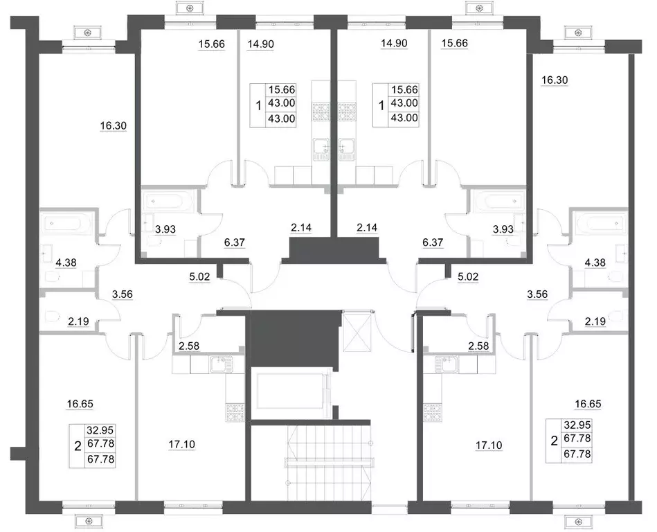 2-к кв. Татарстан, Казань ул. Николая Ершова, 65В (67.78 м) - Фото 2