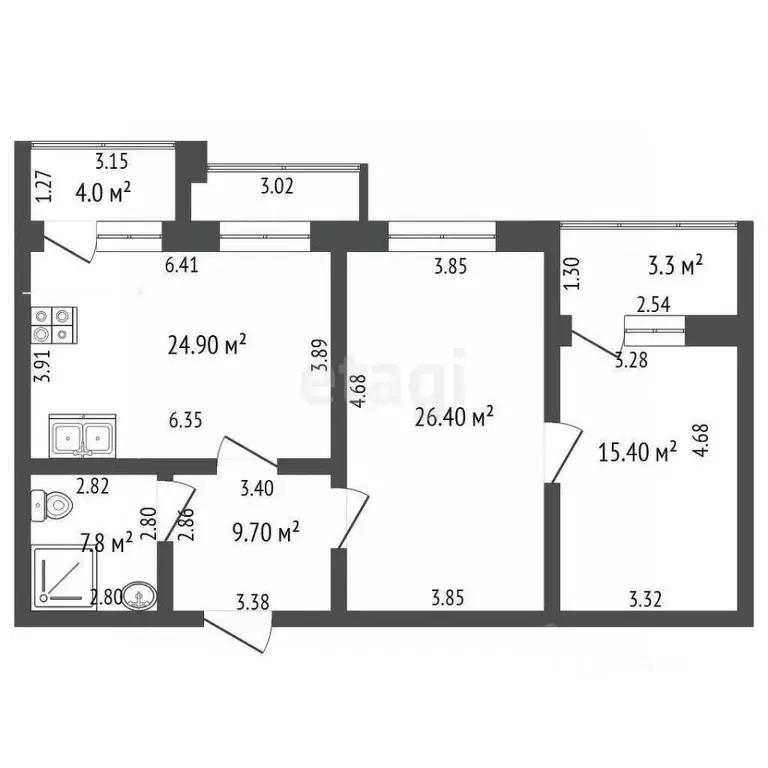 2-к кв. Чувашия, Чебоксары ул. Пирогова, 4 (84.1 м) - Фото 2