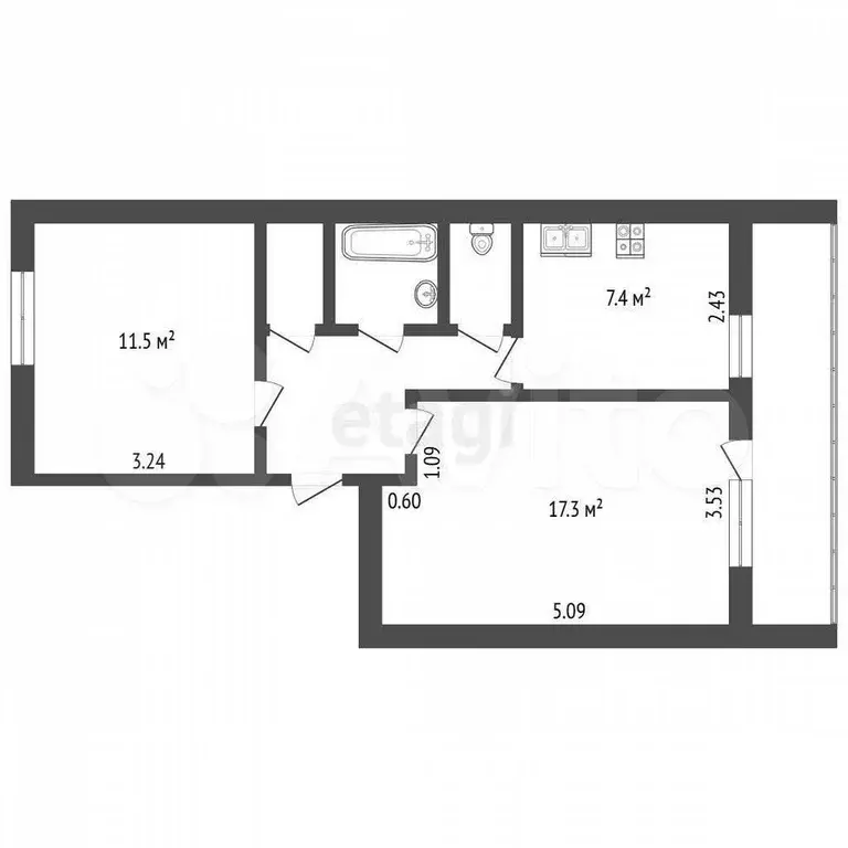 2-к. квартира, 50 м, 1/7 эт. - Фото 0
