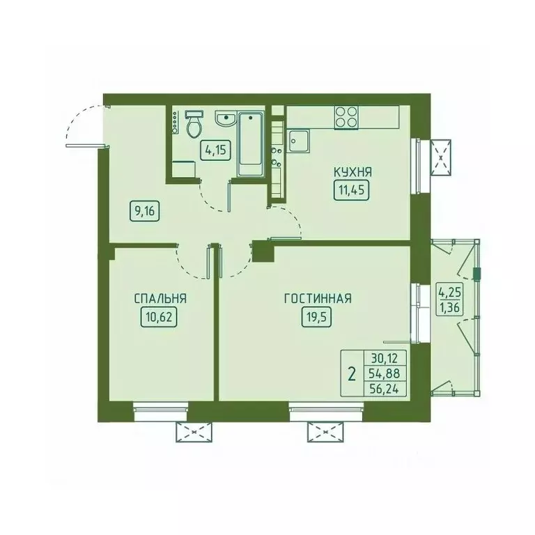 2-к кв. Красноярский край, Красноярск Свободный просп. (56.24 м) - Фото 1