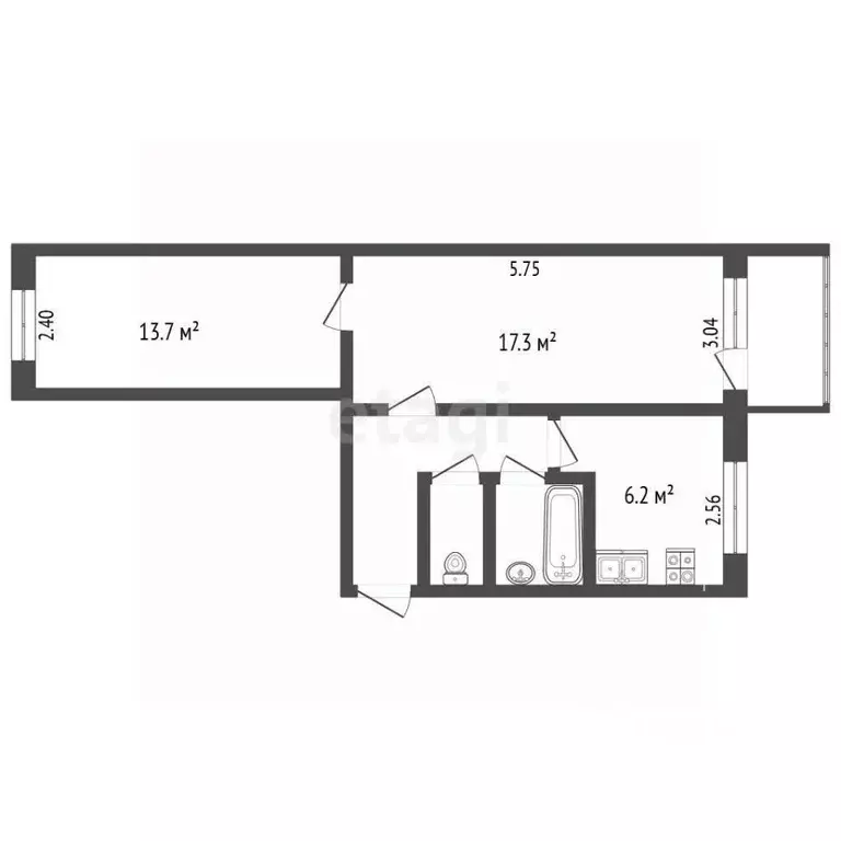 2-к кв. Калужская область, Калуга Тарутинская ул., 194к1 (45.1 м) - Фото 2