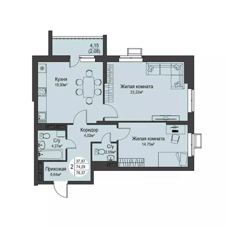 2-к кв. Орловская область, Орел ул. Кузнецова, 1 (76.37 м) - Фото 1