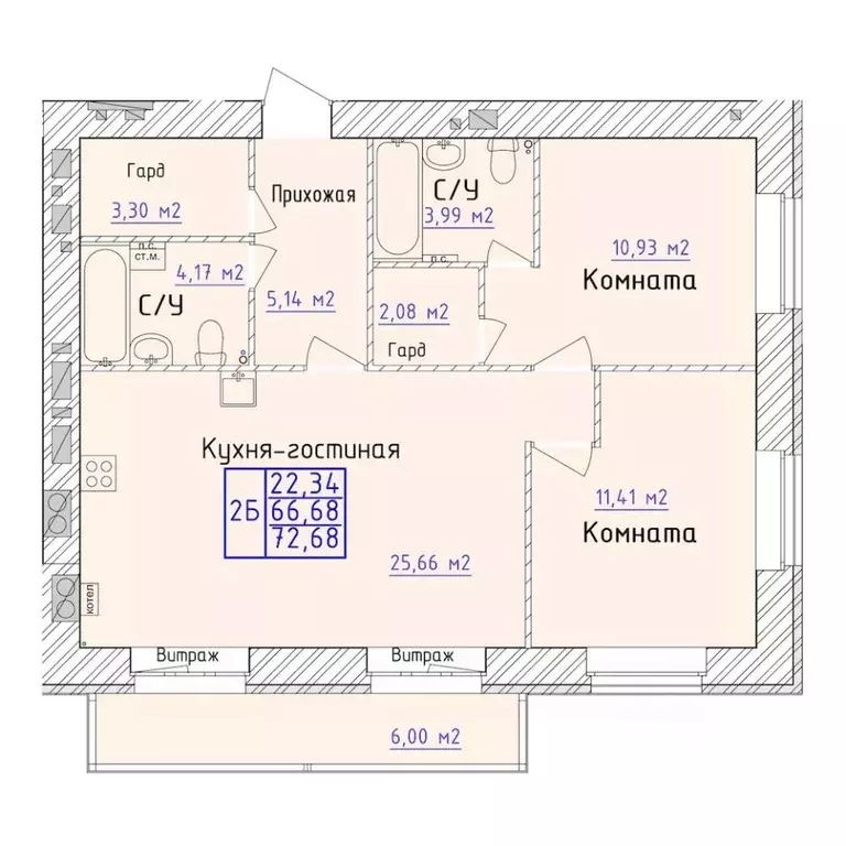 2-к кв. Ярославская область, Ярославль 1-й мкр,  (72.68 м) - Фото 0
