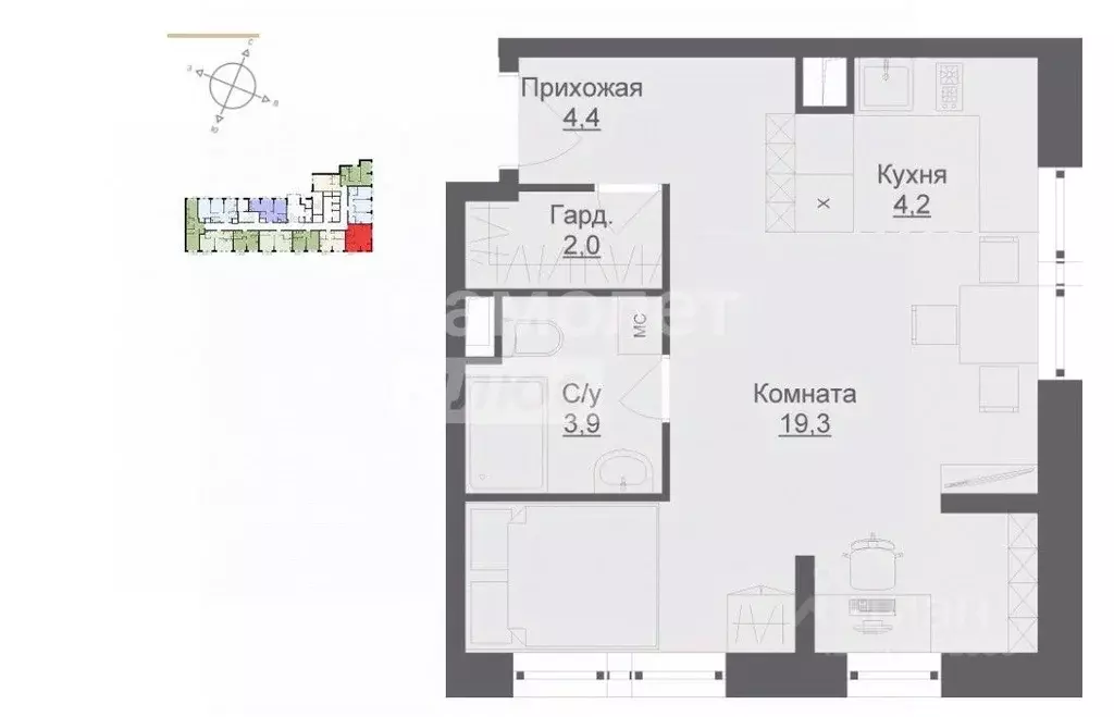 Студия Московская область, Люберцы Шоссейная ул., 42 (33.7 м) - Фото 0