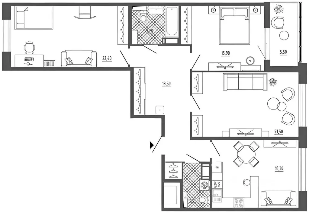 3-к кв. Санкт-Петербург Малая Митрофаньевская ул., 8к1 (110.0 м) - Фото 1