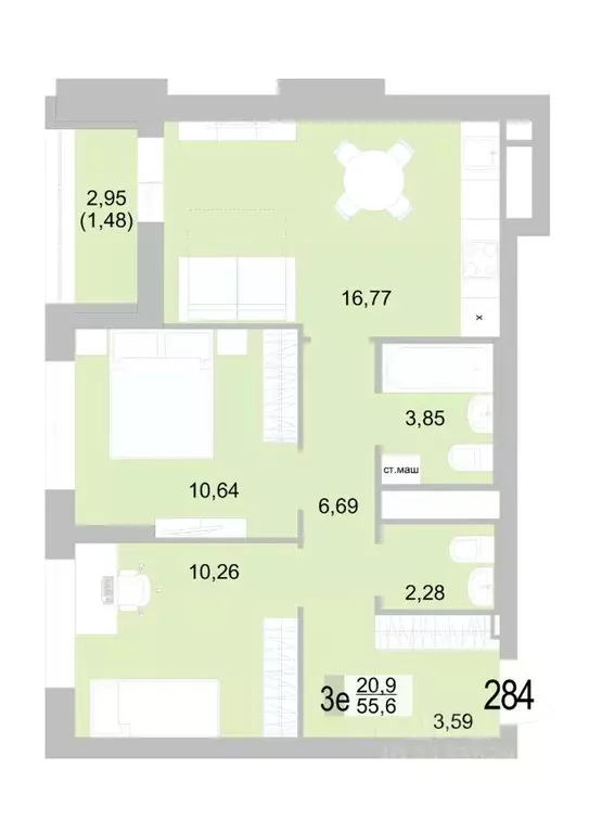 2-к кв. Свердловская область, Екатеринбург ул. Черкасская, 5к2 (57.04 ... - Фото 1