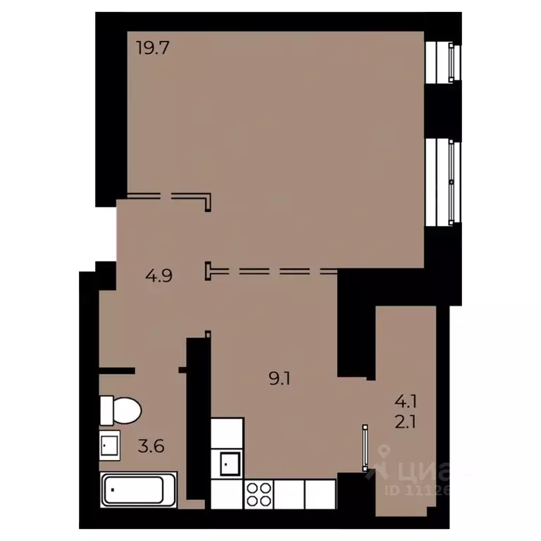 1-к кв. Омская область, Омск ул. 33-я Северная, 46 (39.34 м) - Фото 1