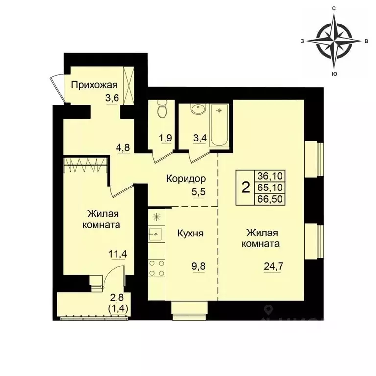 2-к кв. Кировская область, Киров Хлыновская ул., 21 (66.5 м) - Фото 1