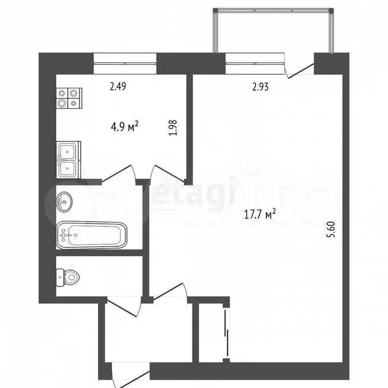 1-к. квартира, 28,4 м, 3/5 эт. - Фото 0