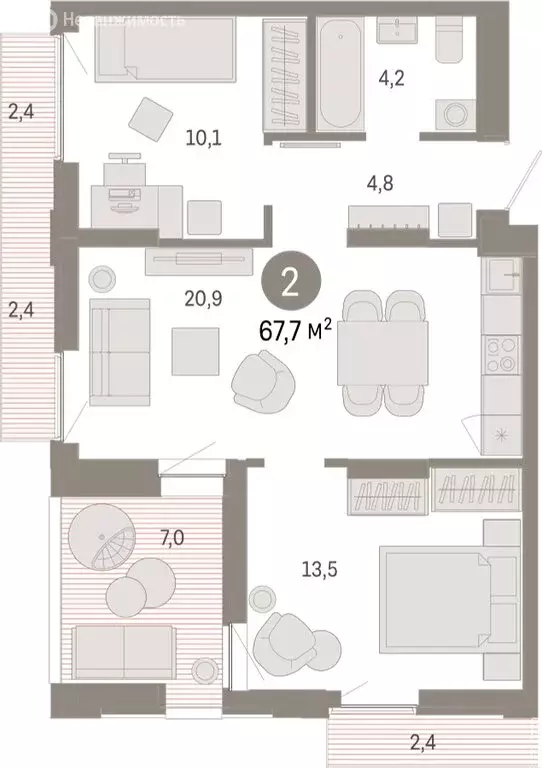 2-комнатная квартира: Екатеринбург, улица Гастелло, 19А (67.73 м) - Фото 1