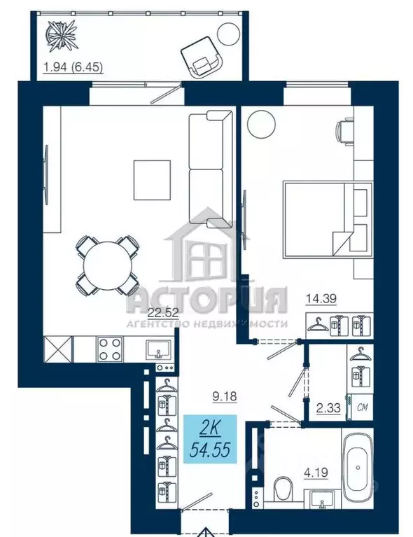 2-к кв. Красноярский край, Красноярск Аэровокзальная ул., 19Е (54.55 ... - Фото 2