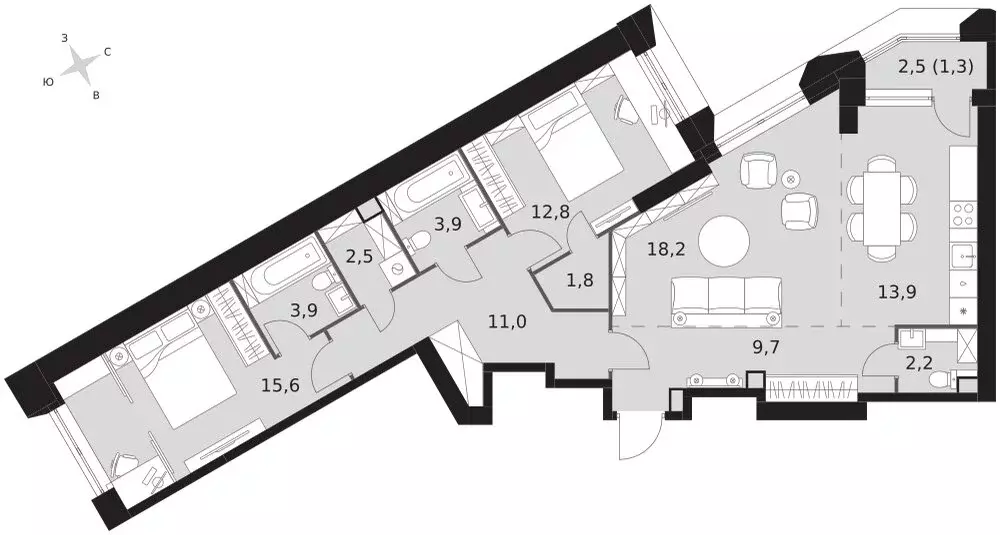 3-комнатная квартира: Москва, ЖК Архитектор (96.8 м) - Фото 2