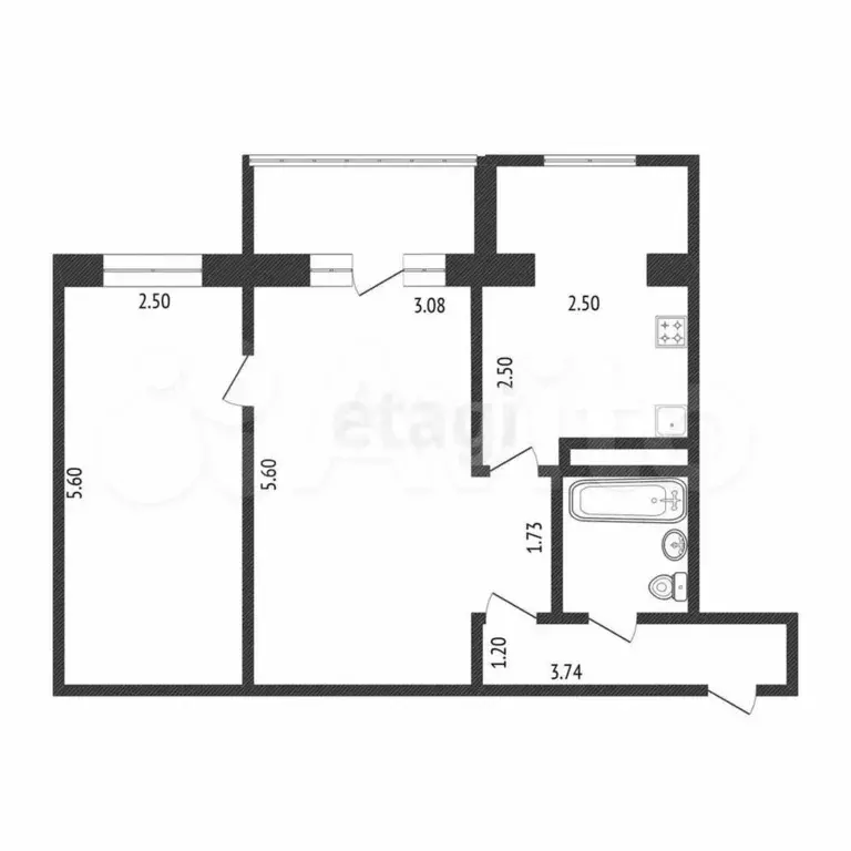 2-к. квартира, 46 м, 1/5 эт. - Фото 0