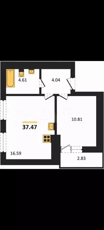 1-к. квартира, 38,9 м, 2/8 эт. - Фото 1