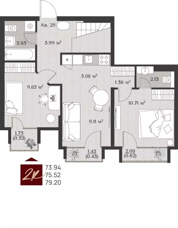 2-к кв. Калининградская область, Зеленоградск  (75.52 м) - Фото 1