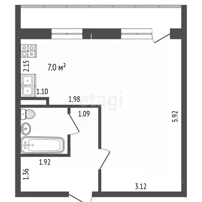 1-к кв. Томская область, Томск ул. Юрия Ковалева, 30 (35.7 м) - Фото 1