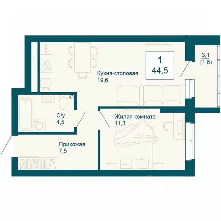 1-к кв. Свердловская область, Екатеринбург ул. 8 Марта, 197 (44.5 м) - Фото 0