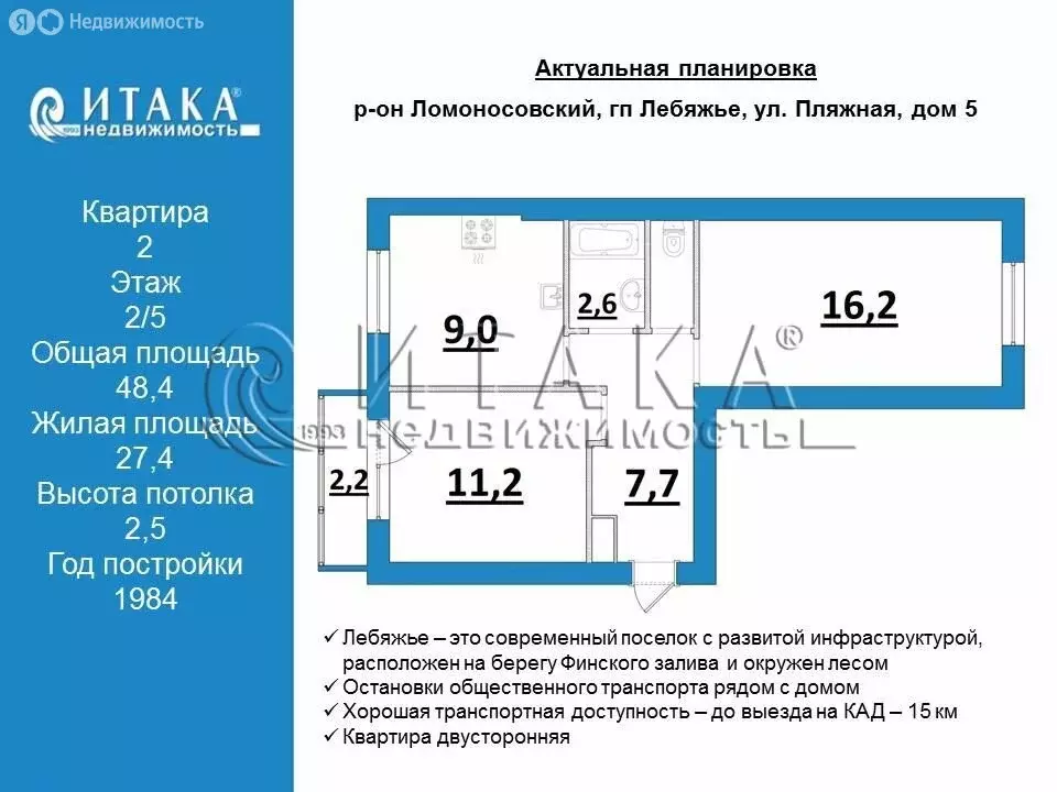 2-комнатная квартира: городской посёлок Лебяжье, Пляжная улица, 5 ... - Фото 1