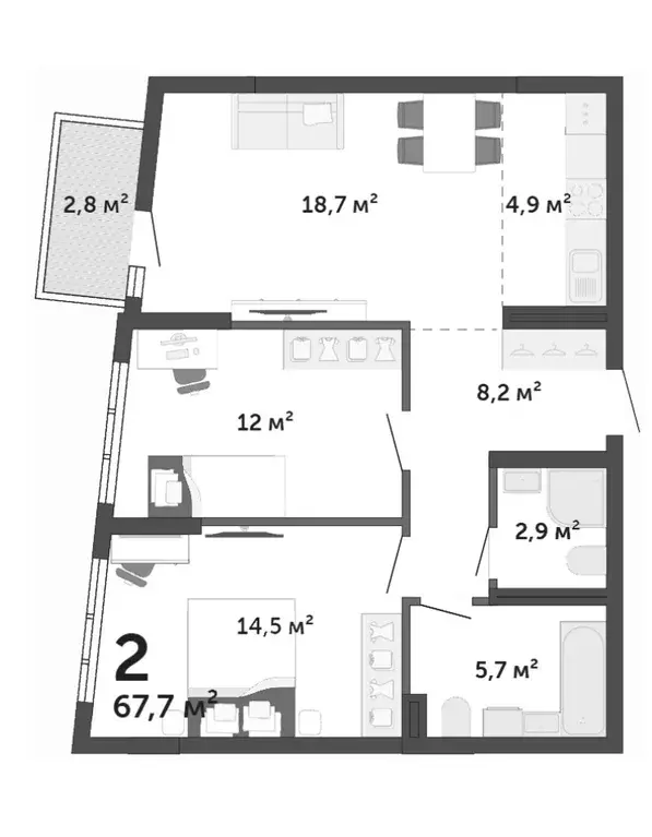 Продаётся 2-к квартира, 67.7 м - Фото 0
