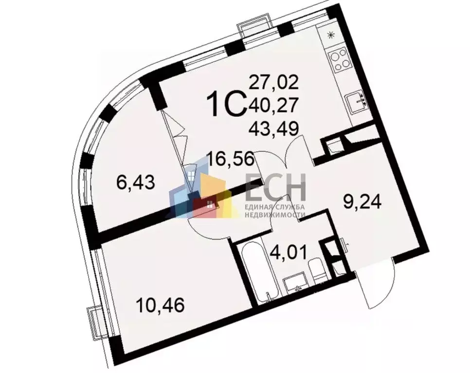 1-к кв. Тульская область, Тула ул. Коминтерна, 44 (43.49 м) - Фото 2