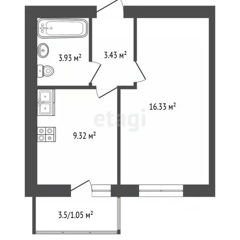 1-к кв. Ярославская область, Ярославль ул. Малая Норская, 3А (34.06 м) - Фото 1
