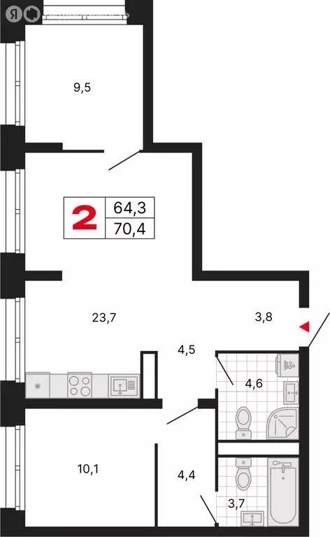2-комнатная квартира: Москва, ЖК Бестселлер (64.3 м) - Фото 1