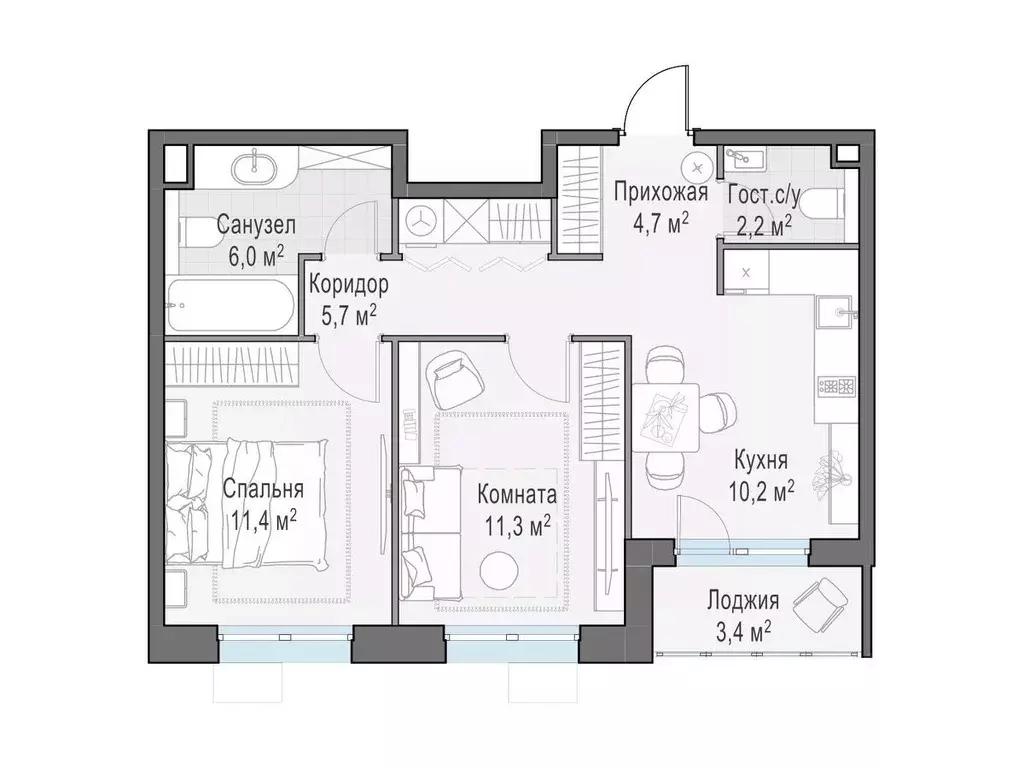 2-к кв. Московская область, Пушкино ул. Антона Ветчинова, 3к1 (52.83 ... - Фото 0