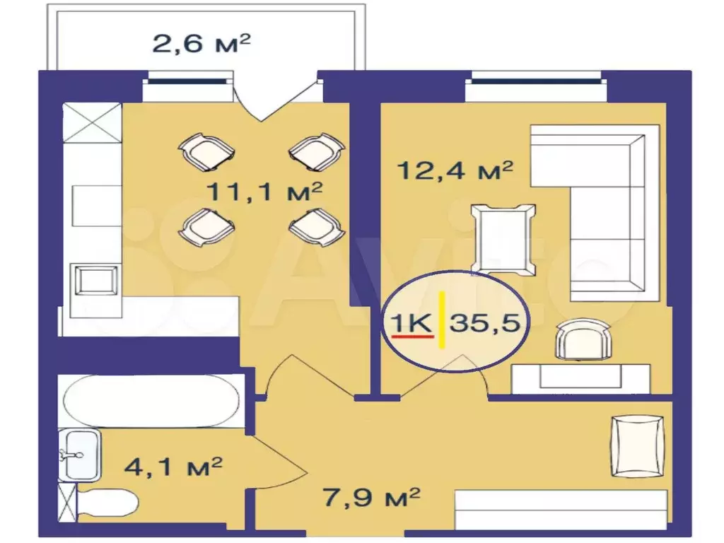 1-к. квартира, 35,5 м, 16/21 эт. - Фото 1