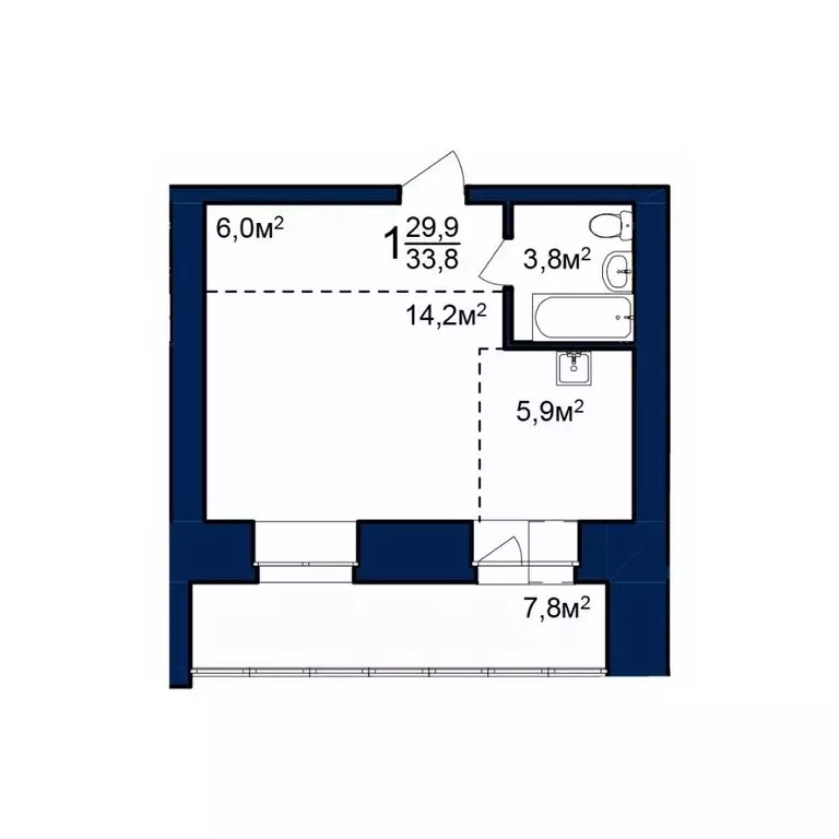 Студия Амурская область, Благовещенск 224-й кв-л,  (33.8 м) - Фото 0