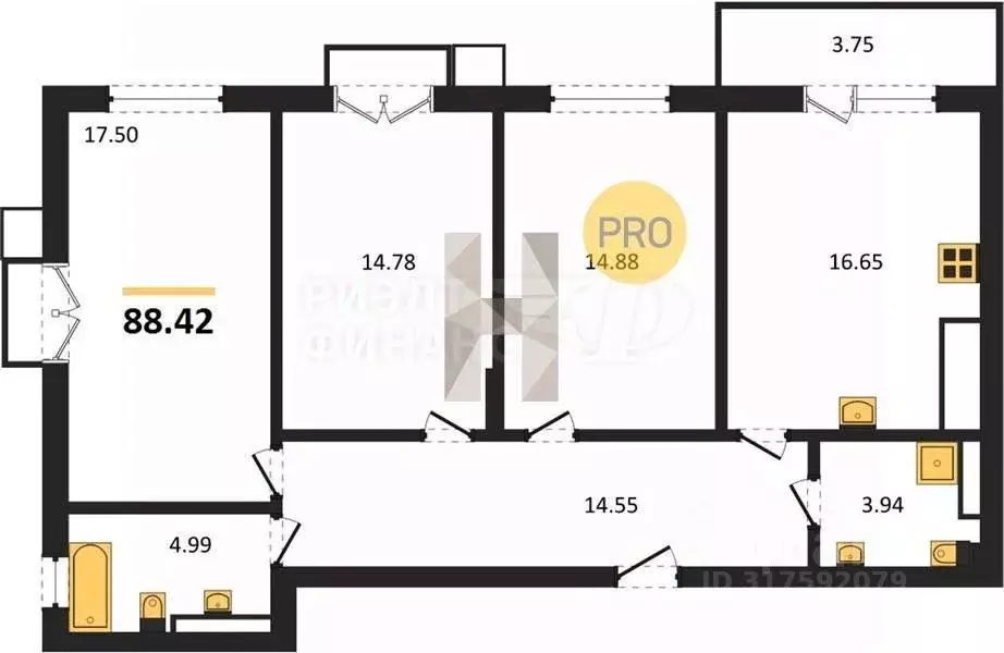 3-к кв. Калининградская область, Гурьевский муниципальный округ, пос. ... - Фото 2