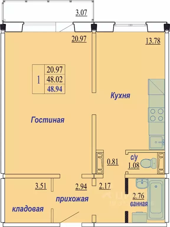 1-к кв. Новосибирская область, Новосибирск ул. Плющихинская, 9 (48.0 ... - Фото 1