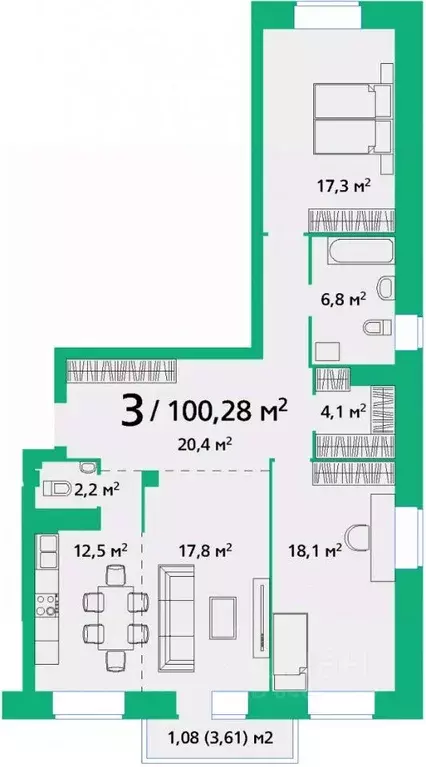 3-к кв. Красноярский край, Красноярск Покровский мкр, 11А мкр,  ... - Фото 1