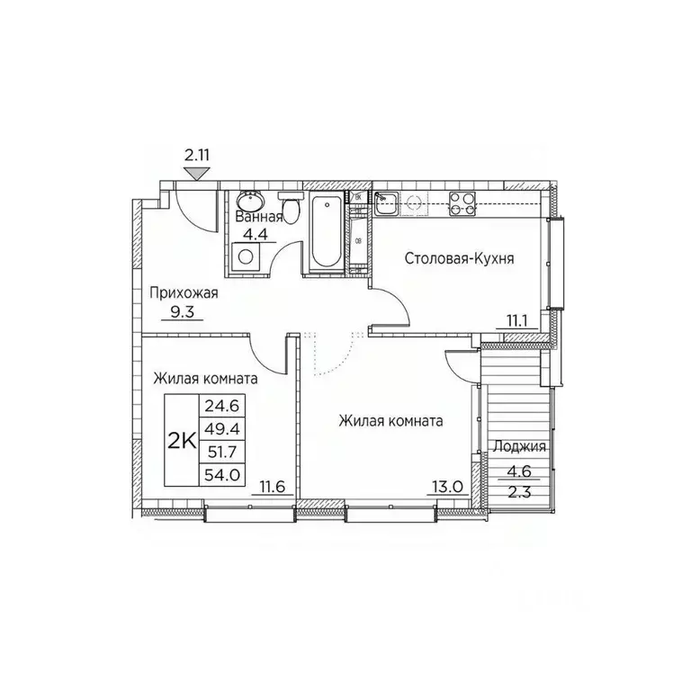 2-к кв. Приморский край, Владивосток ул. Расула Гамзатова, 7к2 (54.0 ... - Фото 1