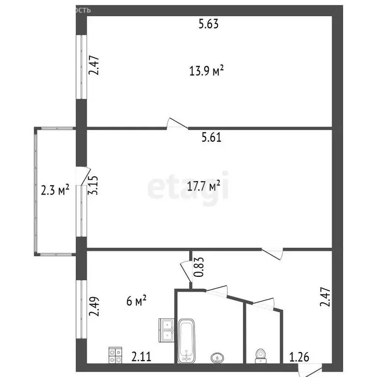 2-комнатная квартира: Санкт-Петербург, Софийская улица, 39к2 (45 м) - Фото 1
