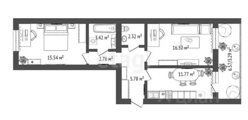 1-к кв. Омская область, Омск ул. Гусарова, 48 (62.45 м) - Фото 0