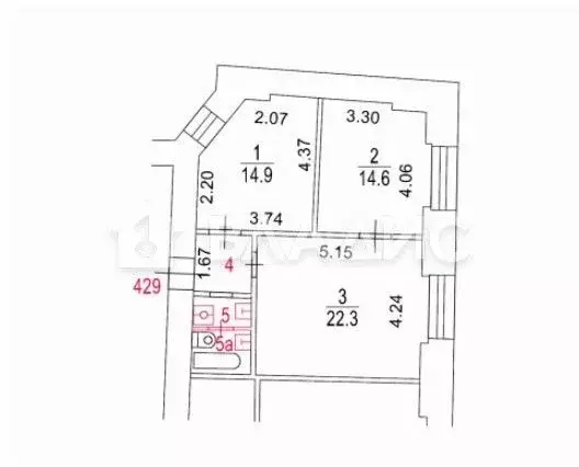 3-к кв. Москва Большой Гнездниковский пер., 10 (59.8 м) - Фото 2