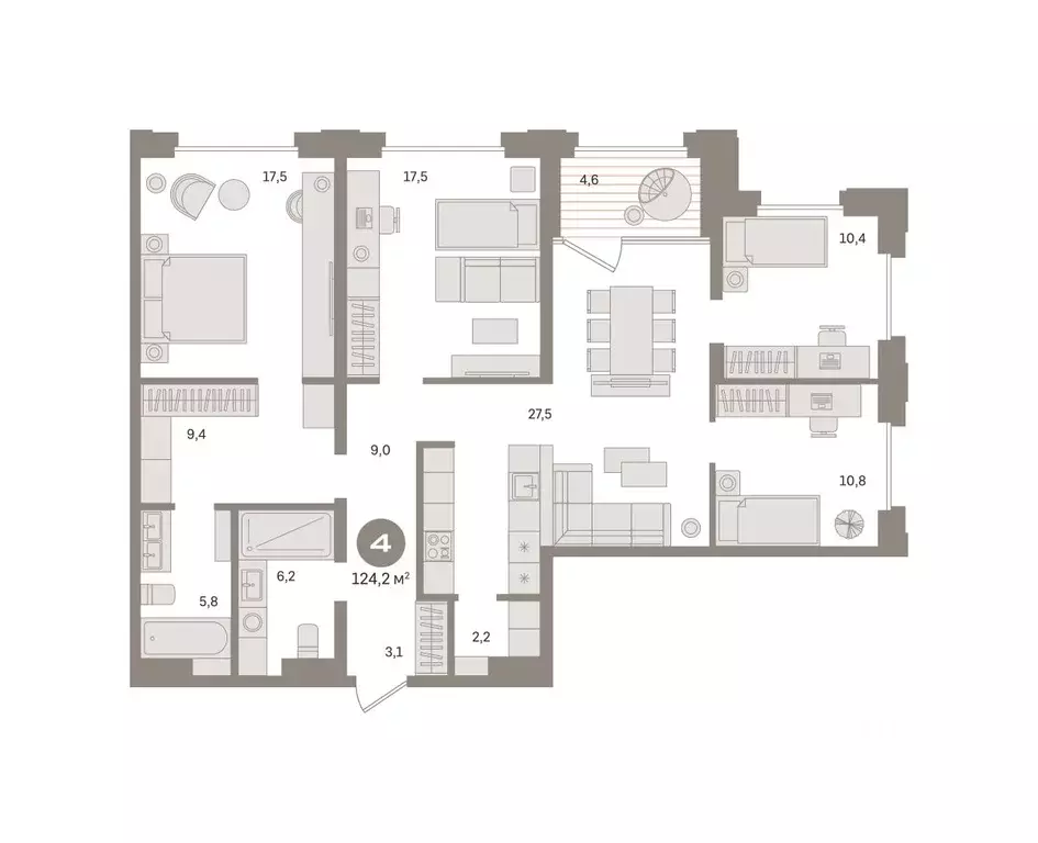 4-к кв. Москва Квартал Монс жилой комплекс (124.21 м) - Фото 1