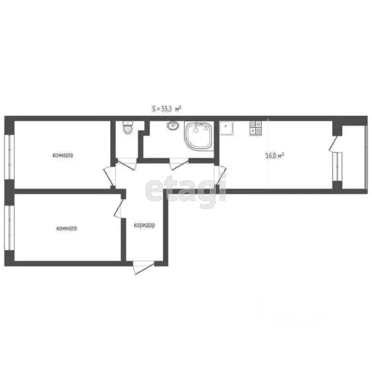 2-к кв. Тюменская область, Тюмень ул. Василия Подшибякина, 17к1 (55.3 ... - Фото 1