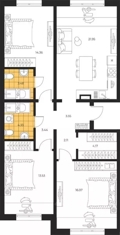 3-к кв. Сахалинская область, Южно-Сахалинск  (86.99 м) - Фото 1