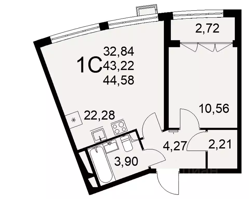 1-к кв. Тульская область, Тула ул. Федора Смирнова, 2 (44.58 м) - Фото 1