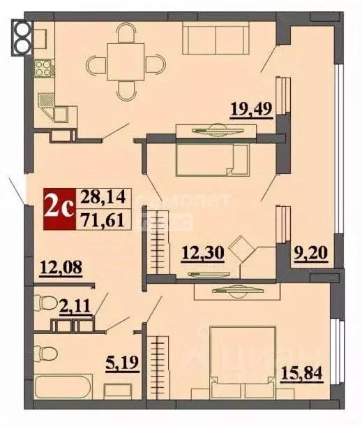 2-к кв. Рязанская область, Рязань ул. Фирсова, 14 (67.5 м) - Фото 2