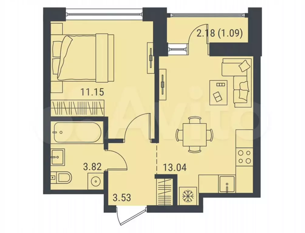1-к. квартира, 32,6 м, 10/10 эт. - Фото 0
