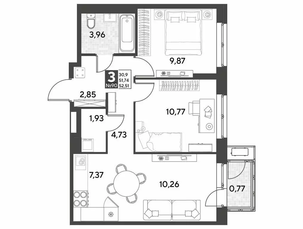 3-комнатная квартира: Калуга, улица Болдина, 22/1 (52.51 м) - Фото 0