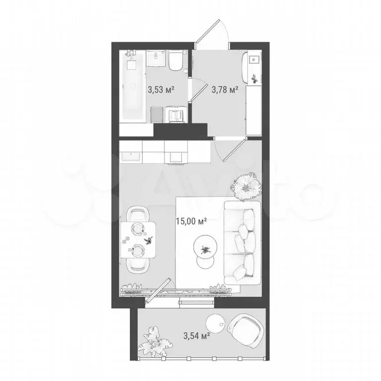 Квартира-студия, 25,9 м, 12/16 эт. - Фото 0