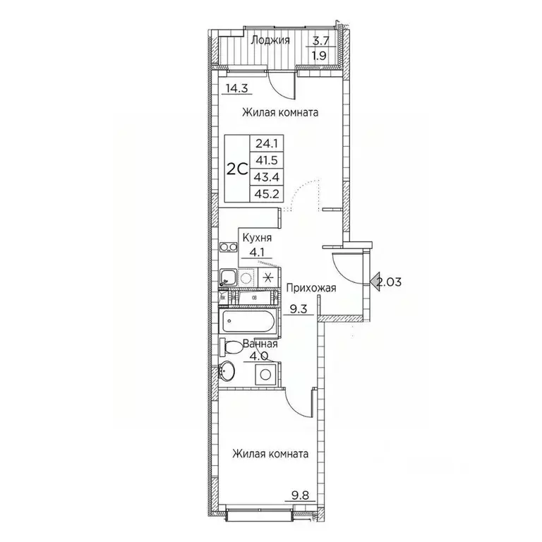 2-к кв. Приморский край, Владивосток ул. Расула Гамзатова, 7к2 (45.2 ... - Фото 1
