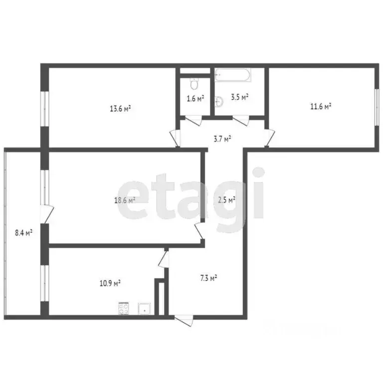 3-к кв. Томская область, Томск Овражный пер., 17 (76.9 м) - Фото 2