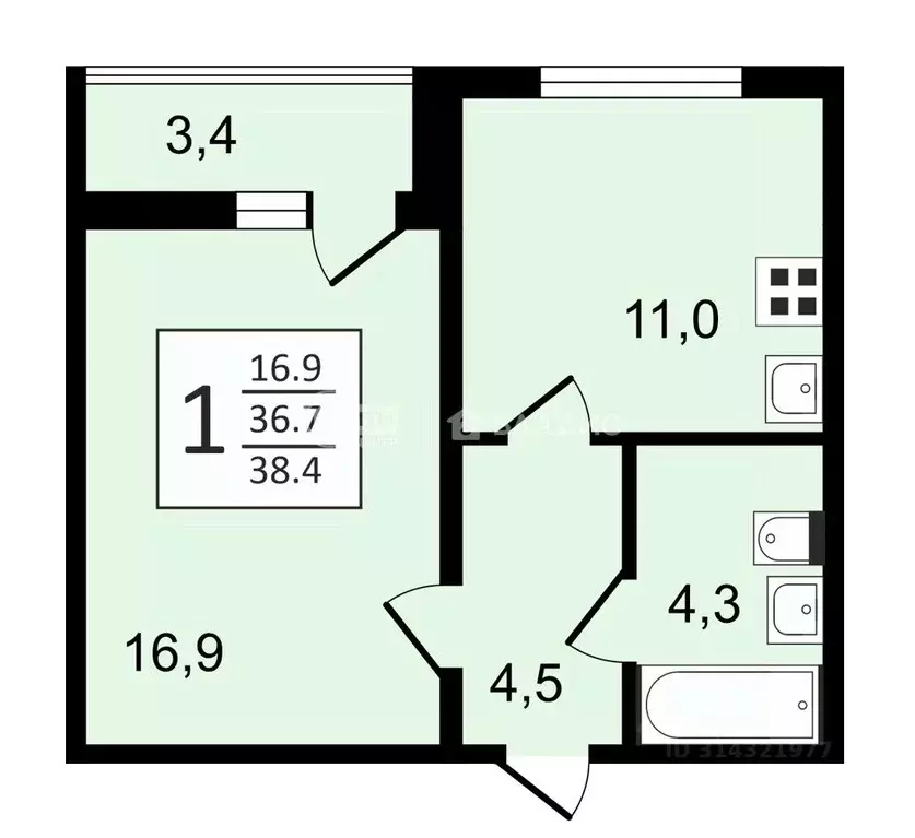1-к кв. Воронежская область, Воронеж ул. Пескова, 8 (38.4 м) - Фото 0