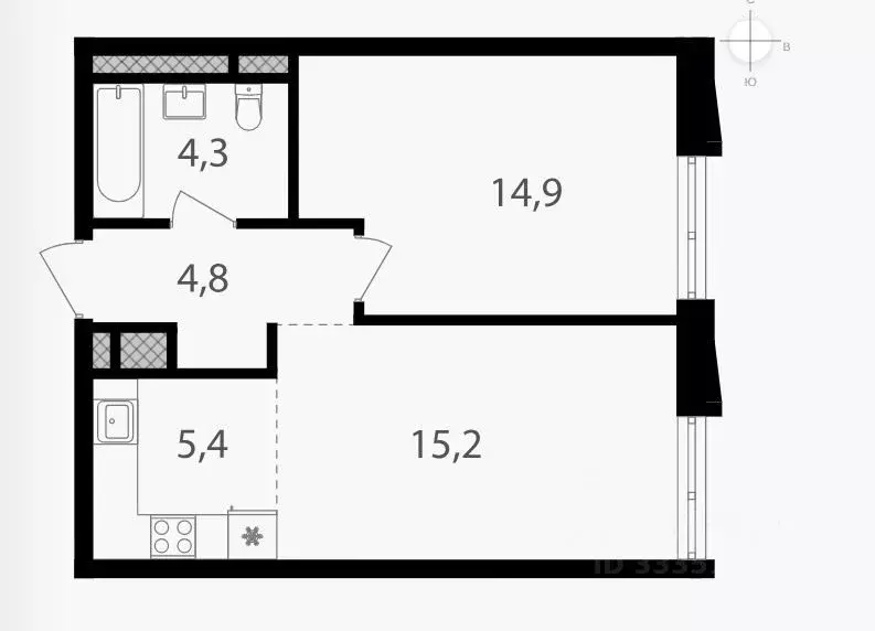 2-к кв. Москва 1-й Кирпичный пер., 15А (44.8 м) - Фото 1