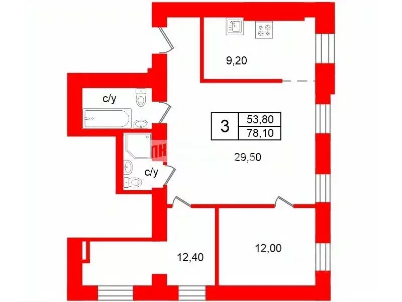 3-к кв. Санкт-Петербург просп. Стачек, 168 (78.1 м) - Фото 2